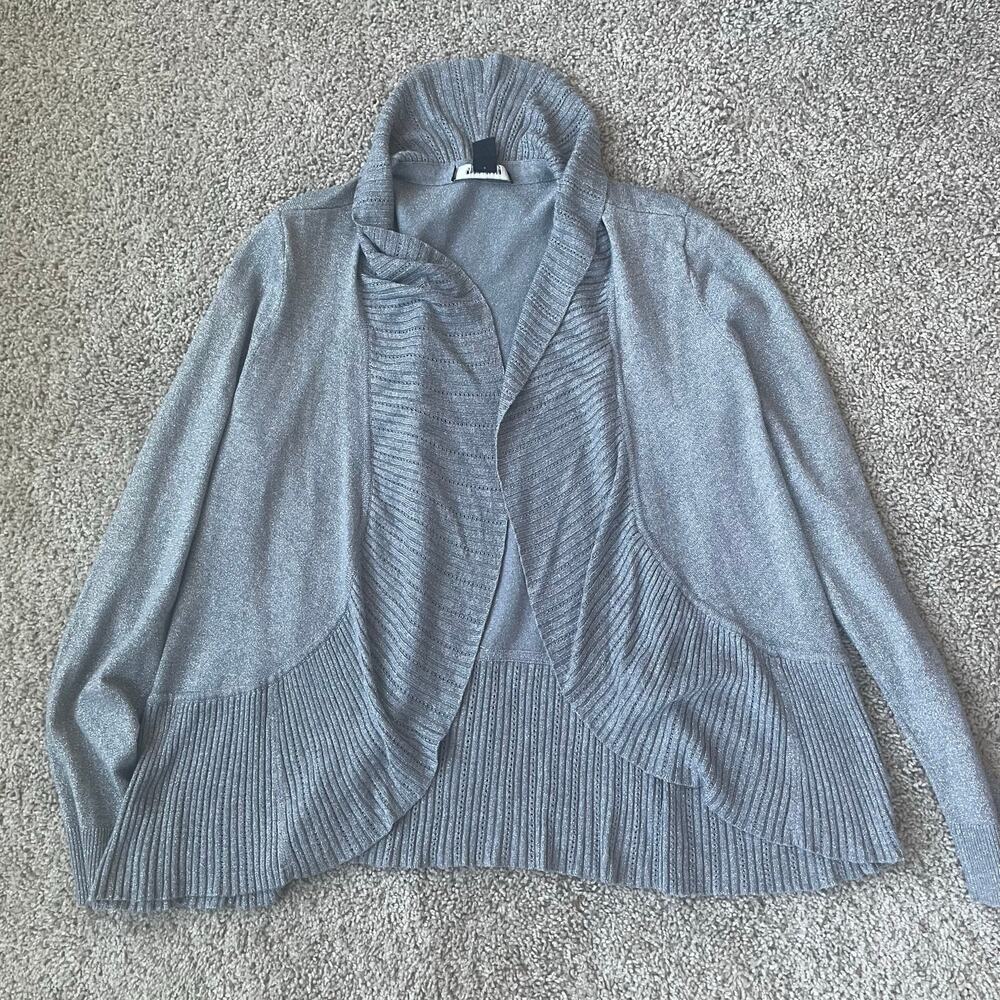 White House Black Market Sz L open front metallic cardigan - Picture 8 of 13